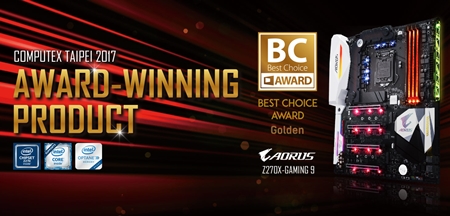 AORUS Z270X-Gaming 9 Wins Computex 2017 Best Choice Gold Award